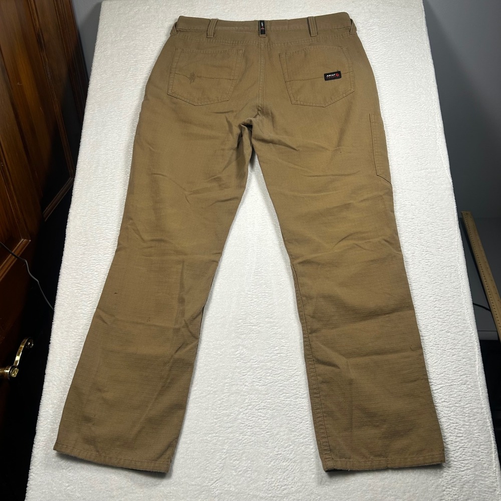 Ariat FR M4 Crossfire Pants Relaxed Straight Work Mens 32x30 Khaki Tan Ripstop - Picture 4 of 10